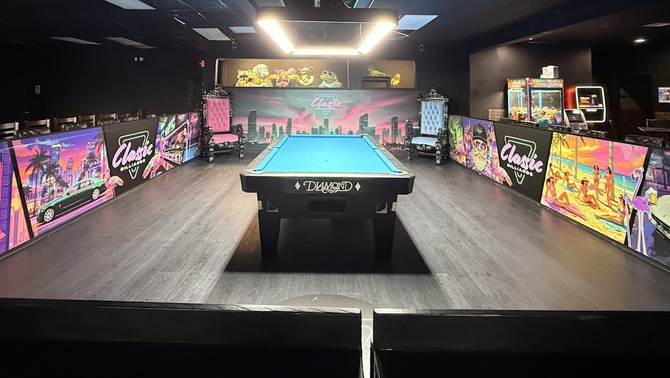 Classic Billiards table under RD Lights perimeter fixture